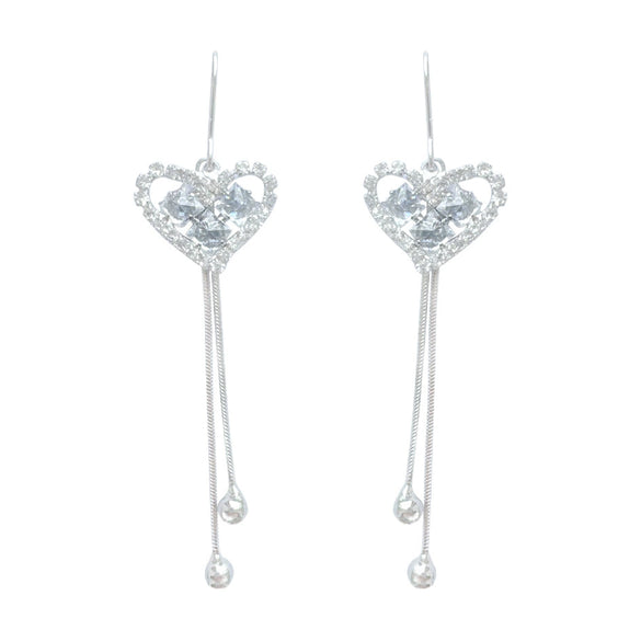 Wholesale Copper Heart Shape Zirconia Light Luxury Tassel Earrings For Women