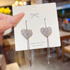 Wholesale Copper Heart Shape Zirconia Light Luxury Tassel Earrings For Women