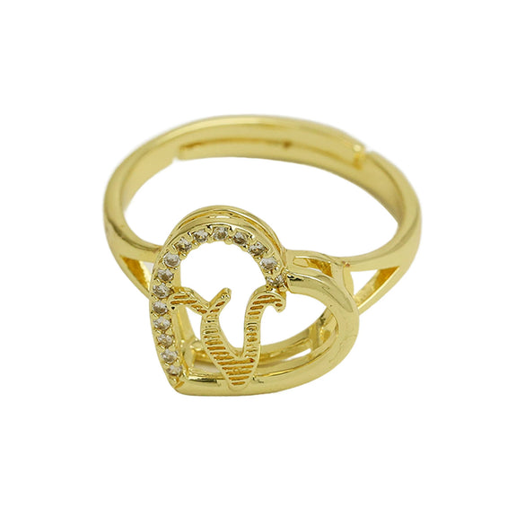 Wholesale Copper Heart Shaped Love Texture Hollow Ring With English Letters Electroplated For Women