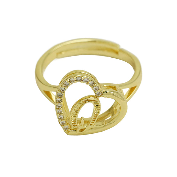 Wholesale Copper Heart Shaped Love Texture Hollow Ring With English Letters Electroplated For Women