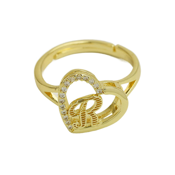 Wholesale Copper Heart Shaped Love Texture Hollow Ring With English Letters Electroplated For Women
