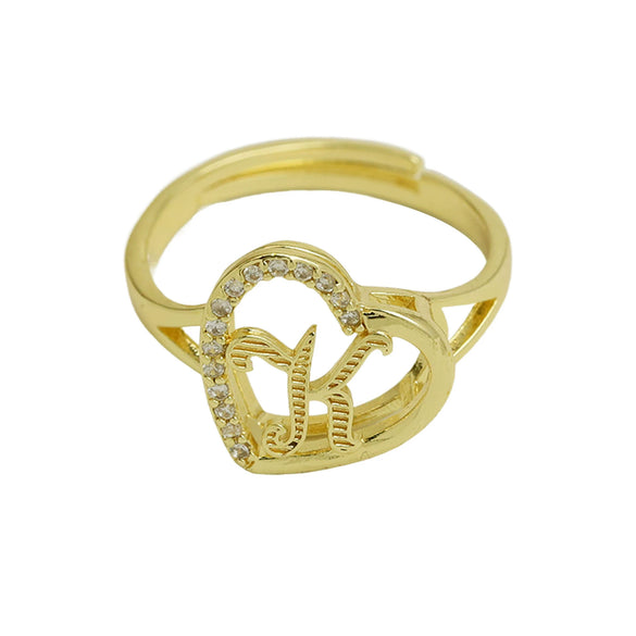 Wholesale Copper Heart Shaped Love Texture Hollow Ring With English Letters Electroplated For Women