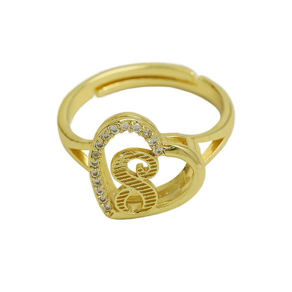 Wholesale Copper Heart Shaped Love Texture Hollow Ring With English Letters Electroplated For Women