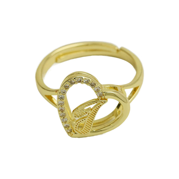Wholesale Copper Heart Shaped Love Texture Hollow Ring With English Letters Electroplated For Women