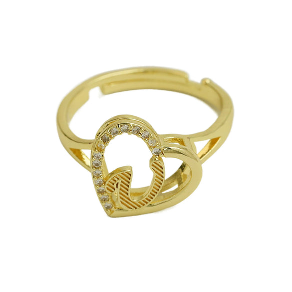 Wholesale Copper Heart Shaped Love Texture Hollow Ring With English Letters Electroplated For Women