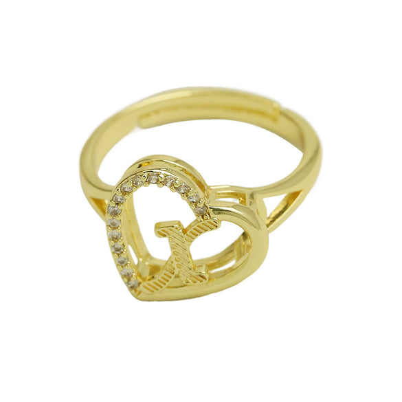 Wholesale Copper Heart Shaped Love Texture Hollow Ring With English Letters Electroplated For Women