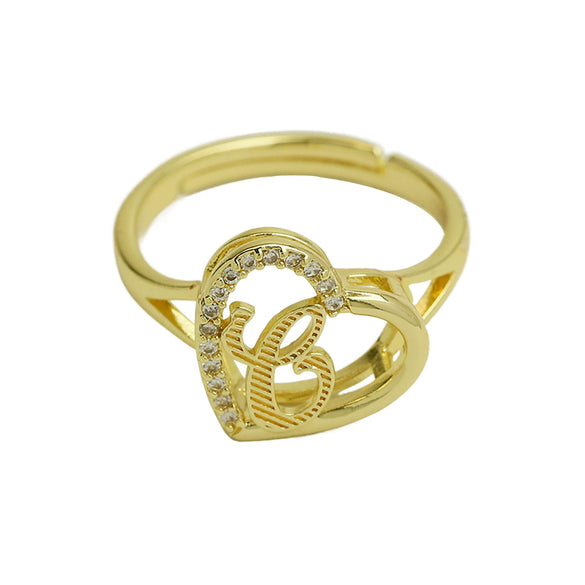 Wholesale Copper Heart Shaped Love Texture Hollow Ring With English Letters Electroplated For Women