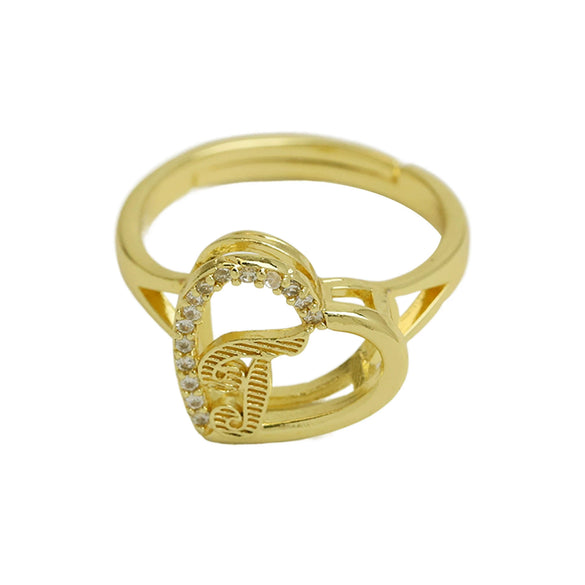 Wholesale Copper Heart Shaped Love Texture Hollow Ring With English Letters Electroplated For Women