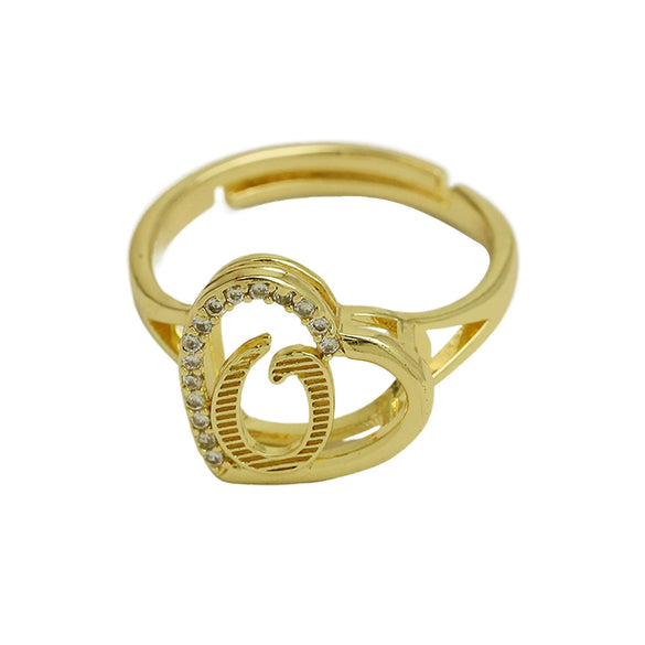 Wholesale Copper Heart Shaped Love Texture Hollow Ring With English Letters Electroplated For Women