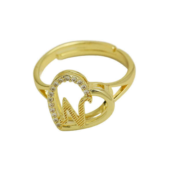 Wholesale Copper Heart Shaped Love Texture Hollow Ring With English Letters Electroplated For Women