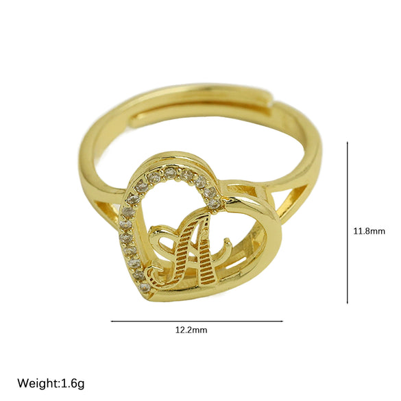 Wholesale Copper Heart Shaped Love Texture Hollow Ring With English Letters Electroplated For Women