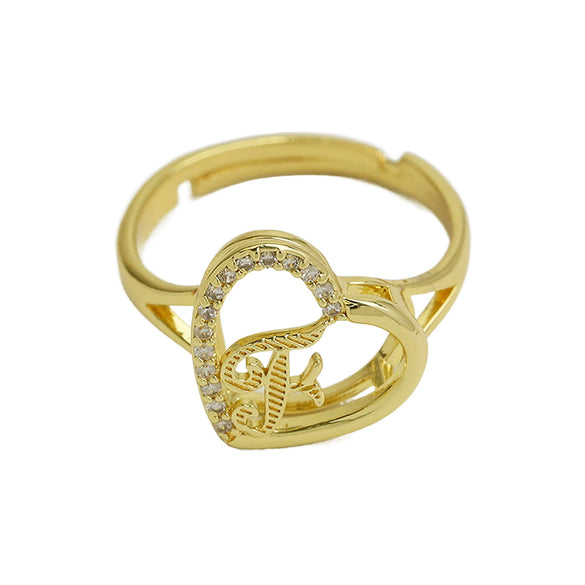 Wholesale Copper Heart Shaped Love Texture Hollow Ring With English Letters Electroplated For Women