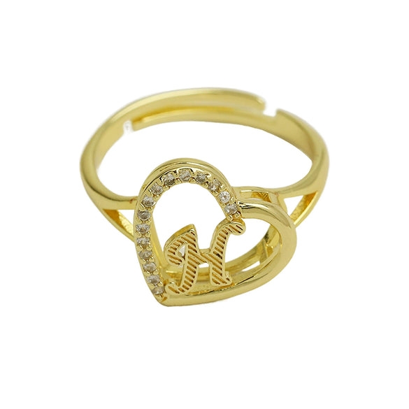 Wholesale Copper Heart Shaped Love Texture Hollow Ring With English Letters Electroplated For Women