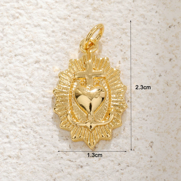 Wholesale Copper Heartshaped Cross Pendant Electroplated Geometric Retro Accessories