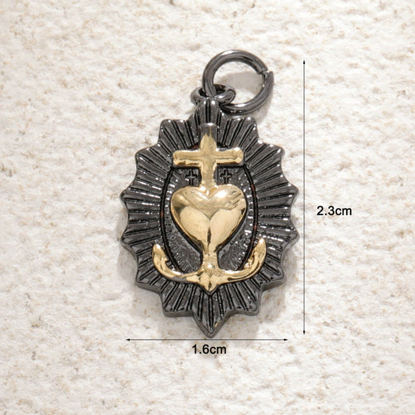 Wholesale Copper Heartshaped Cross Pendant Electroplated Geometric Retro Accessories