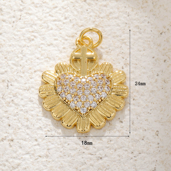 Wholesale Copper Heartshaped Cross Pendant Electroplated Geometric Retro Accessories