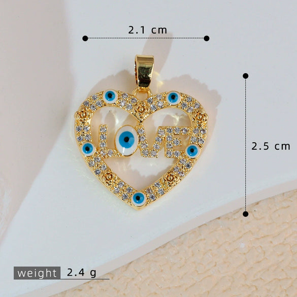 Wholesale Copper Heartshaped Devil's Eye Pendant Jewelry Accessories With Electroplating