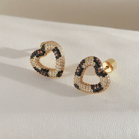 Wholesale Copper Heartshaped Earrings With Leopard And Snake Print Electroplated Fashionable For Women