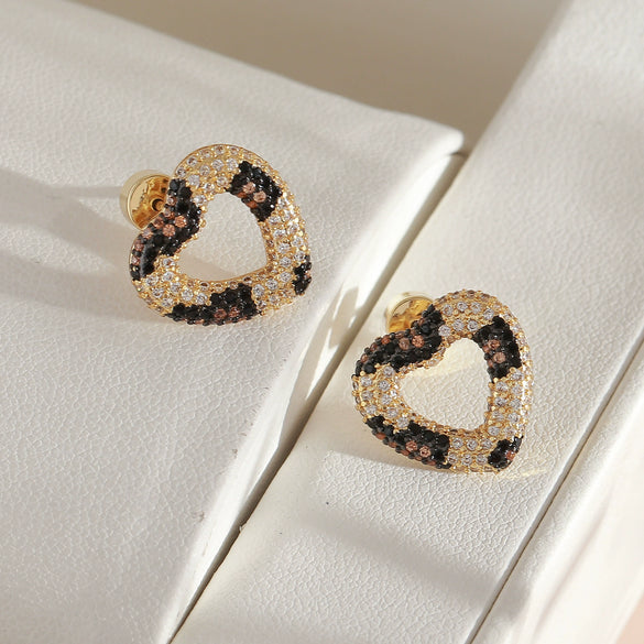 Wholesale Copper Heartshaped Earrings With Leopard And Snake Print Electroplated Fashionable For Women