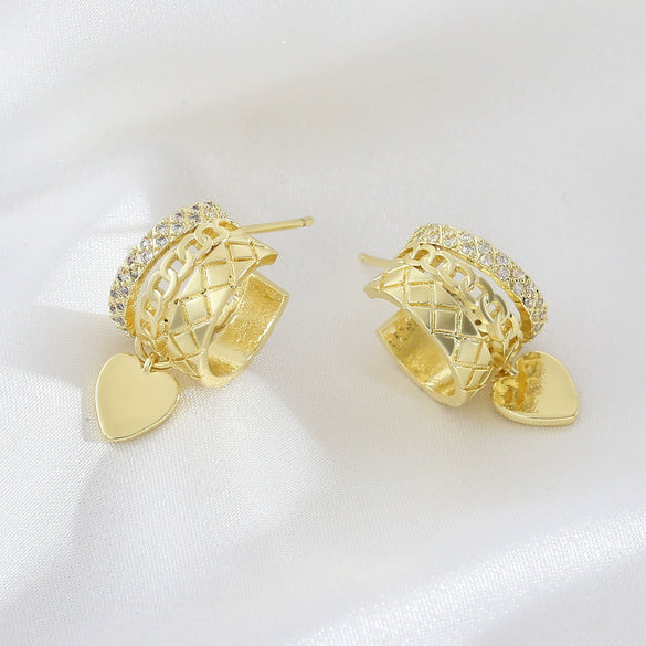 Wholesale Copper Heartshaped Electroplated Multilayered Wide Pendant Earrings For Women