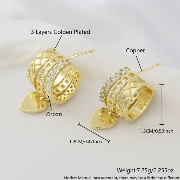 Wholesale Copper Heartshaped Electroplated Multilayered Wide Pendant Earrings For Women