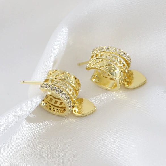 Wholesale Copper Heartshaped Electroplated Multilayered Wide Pendant Earrings For Women
