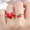 Wholesale Copper Heartshaped Fruit Pattern Dripping Oil Sweet Style Women's Ring