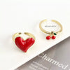 Wholesale Copper Heartshaped Fruit Pattern Dripping Oil Sweet Style Women's Ring