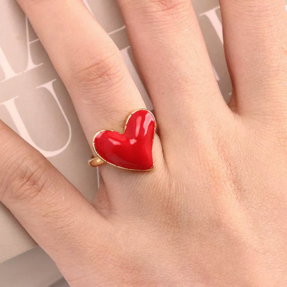 Wholesale Copper Heartshaped Fruit Pattern Dripping Oil Sweet Style Women's Ring