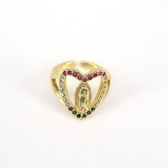 Wholesale Copper Heartshaped Geometric Style Ring With Micro Inlaid Zircon And Electroplating Treatment For Women