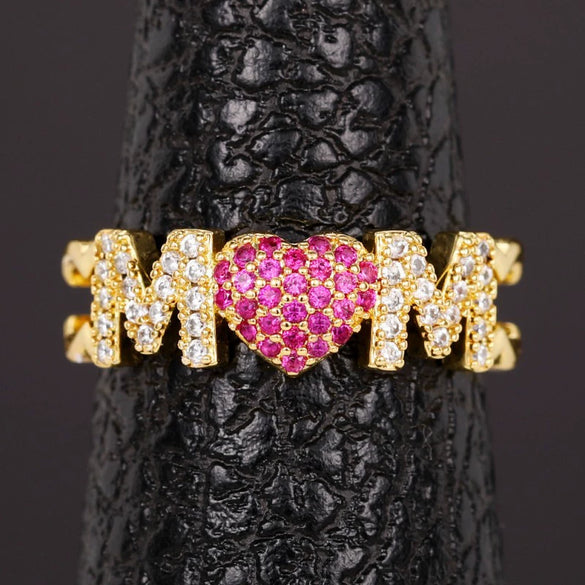 Wholesale Copper Heartshaped Letterinlaid Zircon Ring For Women