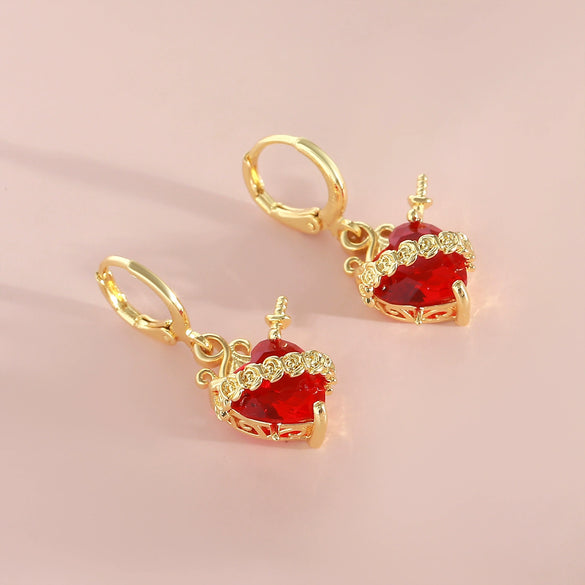 Wholesale Copper Heartshaped Sweet Retro Light Luxury Earrings For Women With Sacred Heart And Arrow Pattern