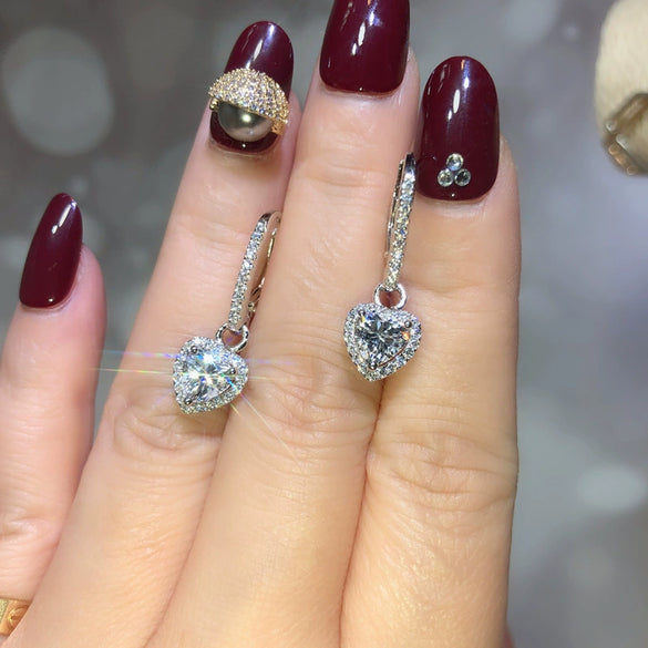Wholesale Copper Heartshaped Zircon Earrings