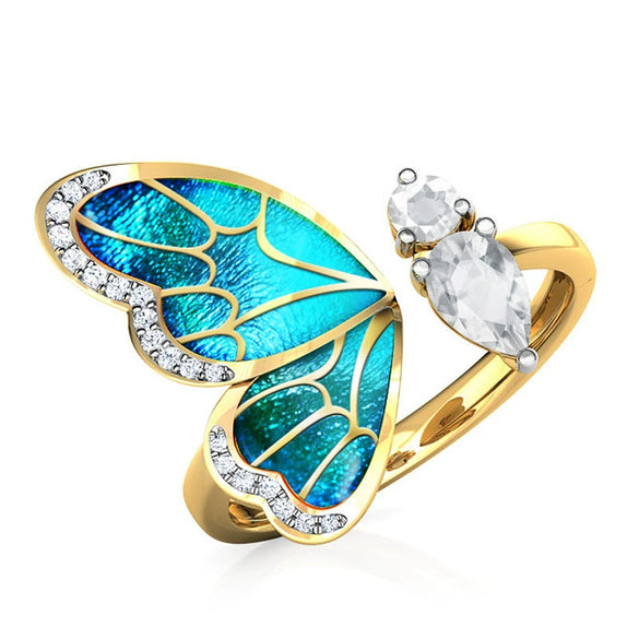 Wholesale Copper Hiphop Style Butterfly Wings Ring With Zircon Design And Adjustable Opening
