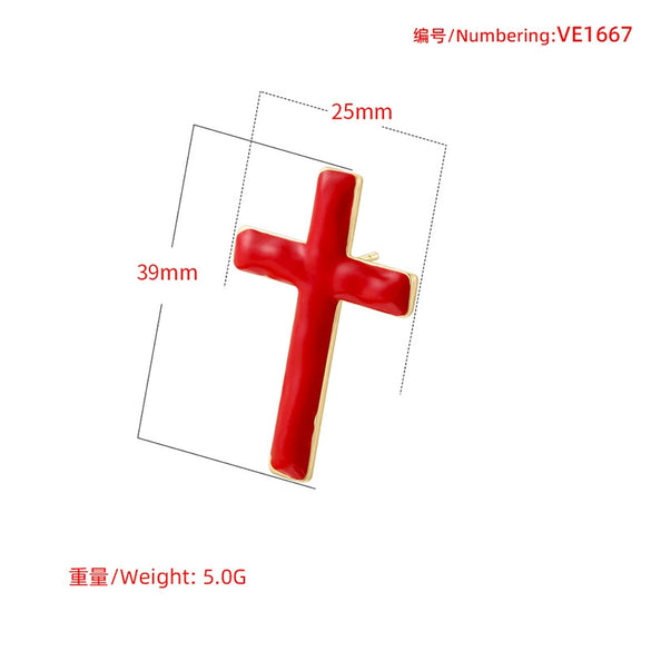 Wholesale Copper Hiphop Style Dripping Oil Cross Pattern Pendant Earrings And Necklaces Set For Women