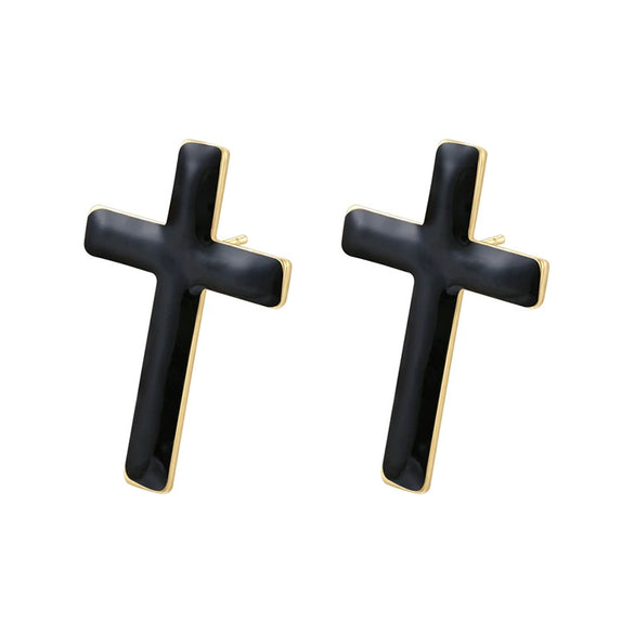 Wholesale Copper Hiphop Style Dripping Oil Cross Pattern Pendant Earrings And Necklaces Set For Women