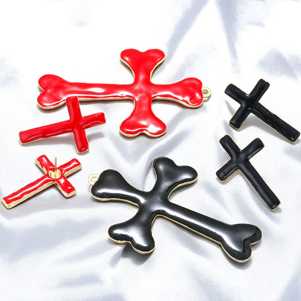Wholesale Copper Hiphop Style Dripping Oil Cross Pattern Pendant Earrings And Necklaces Set For Women