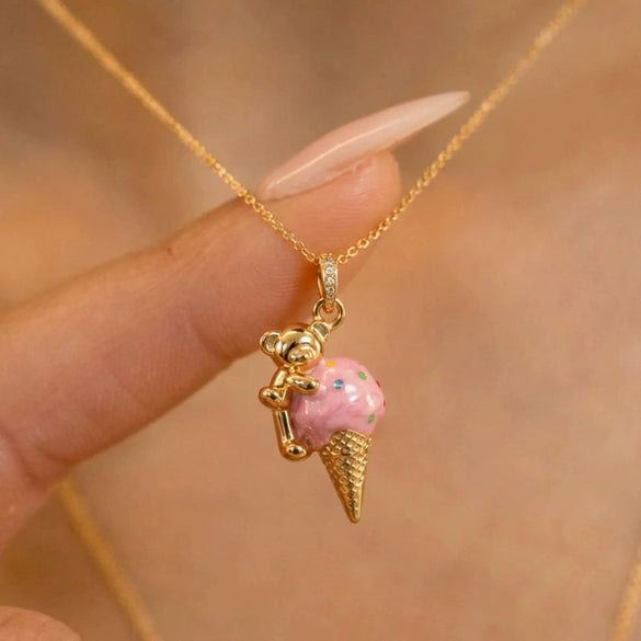 Wholesale Copper Ice Cream And Little Bear Shaped Pendant Necklace With Gold And Silver Twotone Electroplated Design For Women