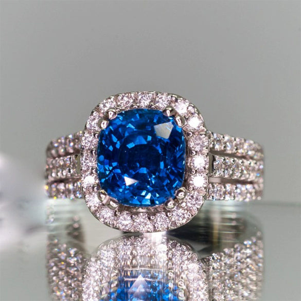 Wholesale Copper Inlaid Blue Zircon Geometric Ring For Women