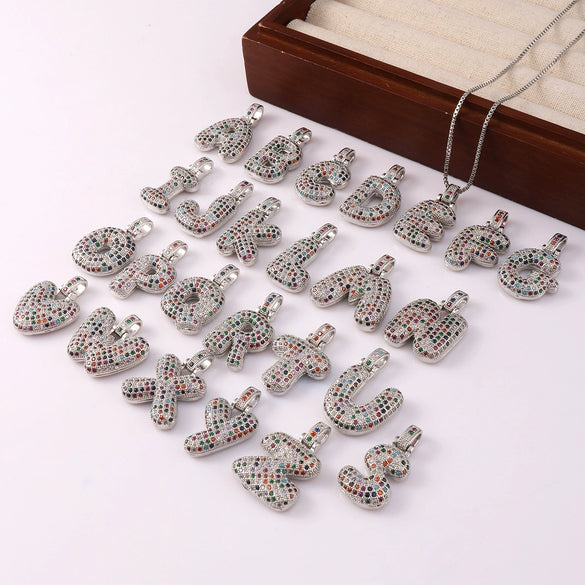 Wholesale Copper Inlaid Color Diamond Letter Pendant Hip Hop Personality Accessories With Zirconia Processing