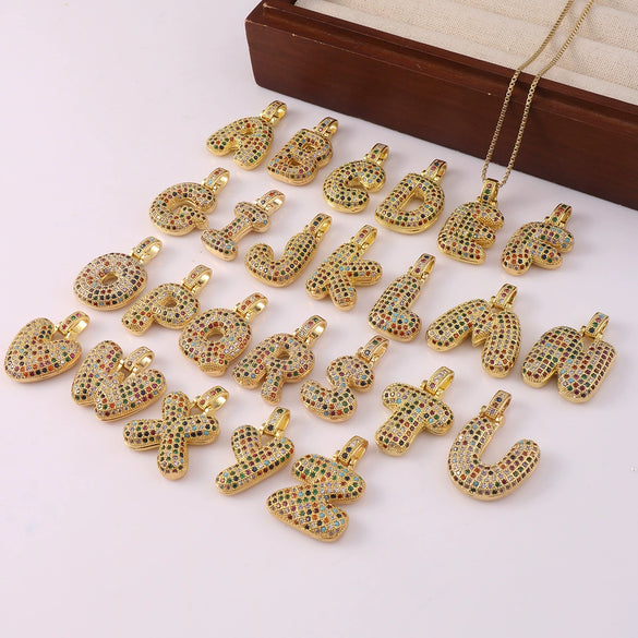 Wholesale Copper Inlaid Color Diamond Letter Pendant Hip Hop Personality Accessories With Zirconia Processing