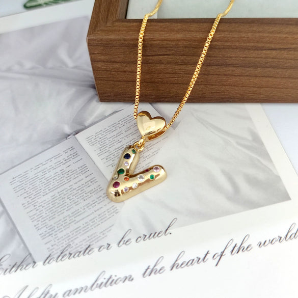 Wholesale Copper Inlaid Color Zircon Love Glossy Letter Pendant Ladies Necklace With Letters Pattern