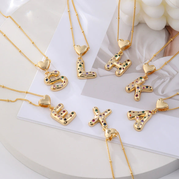 Wholesale Copper Inlaid Color Zircon Love Glossy Letter Pendant Ladies Necklace With Letters Pattern