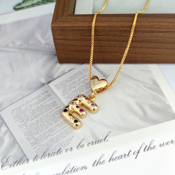 Wholesale Copper Inlaid Color Zircon Love Glossy Letter Pendant Ladies Necklace With Letters Pattern