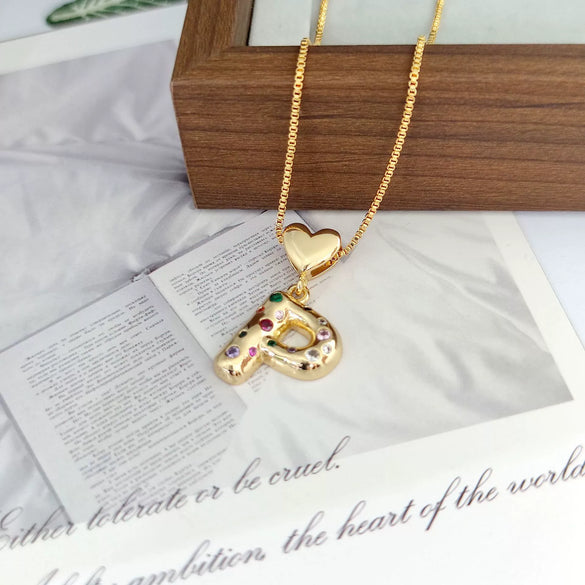 Wholesale Copper Inlaid Color Zircon Love Glossy Letter Pendant Ladies Necklace With Letters Pattern