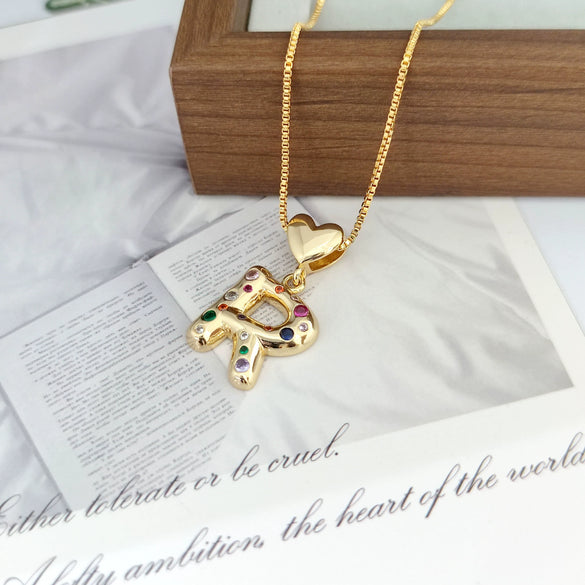 Wholesale Copper Inlaid Color Zircon Love Glossy Letter Pendant Ladies Necklace With Letters Pattern