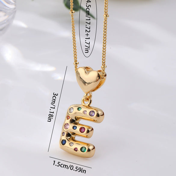 Wholesale Copper Inlaid Color Zircon Love Glossy Letter Pendant Ladies Necklace With Letters Pattern