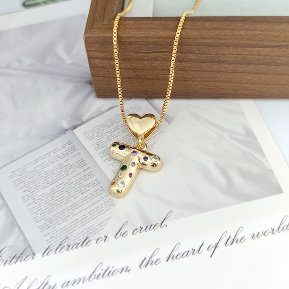 Wholesale Copper Inlaid Color Zircon Love Glossy Letter Pendant Ladies Necklace With Letters Pattern