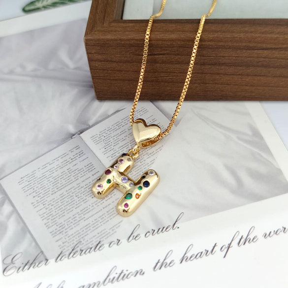 Wholesale Copper Inlaid Color Zircon Love Glossy Letter Pendant Ladies Necklace With Letters Pattern
