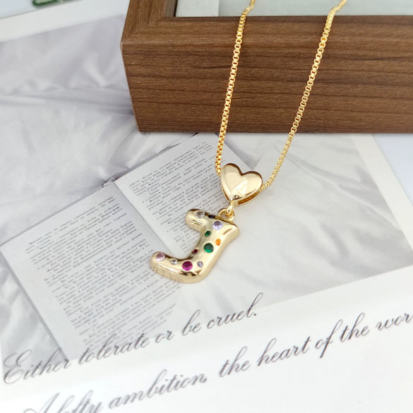 Wholesale Copper Inlaid Color Zircon Love Glossy Letter Pendant Ladies Necklace With Letters Pattern